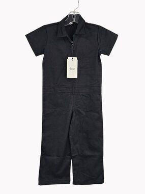 Grandwish Kids Size 4Y Black Short Sleeve Zip Up Coveralls Jumpsuit New
